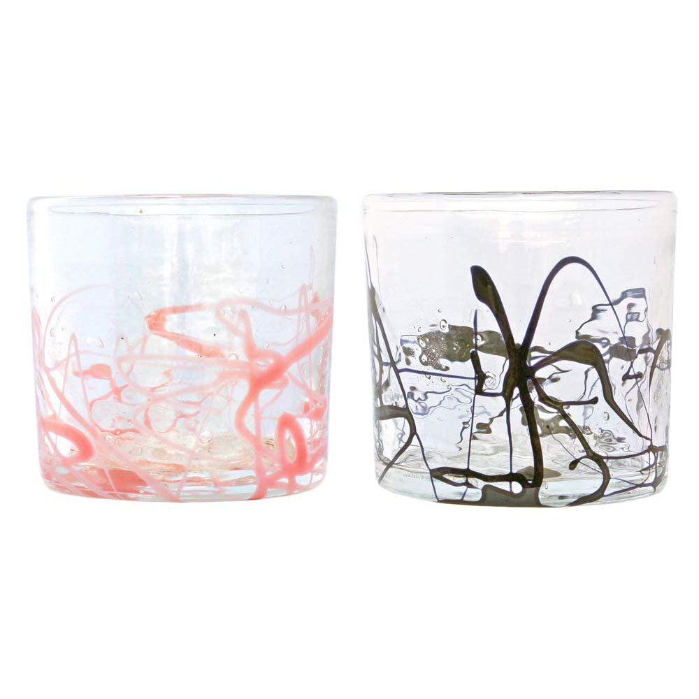 琉球ガラス 海風 ロックグラス (ピンク、ブラック) 2個入